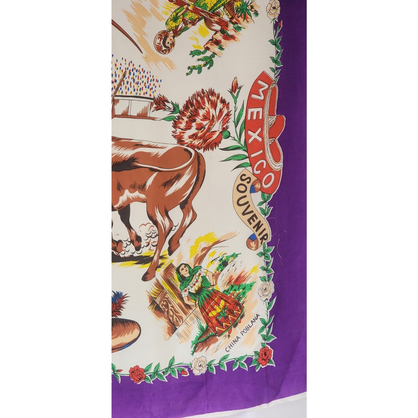 Vintage Souvenir Scarf Mexico Matador Bullfighting Print
