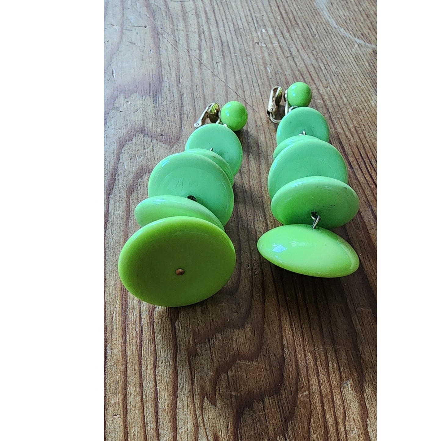 Vintage 60s Green Dangle Earring Clips Oversized Mod