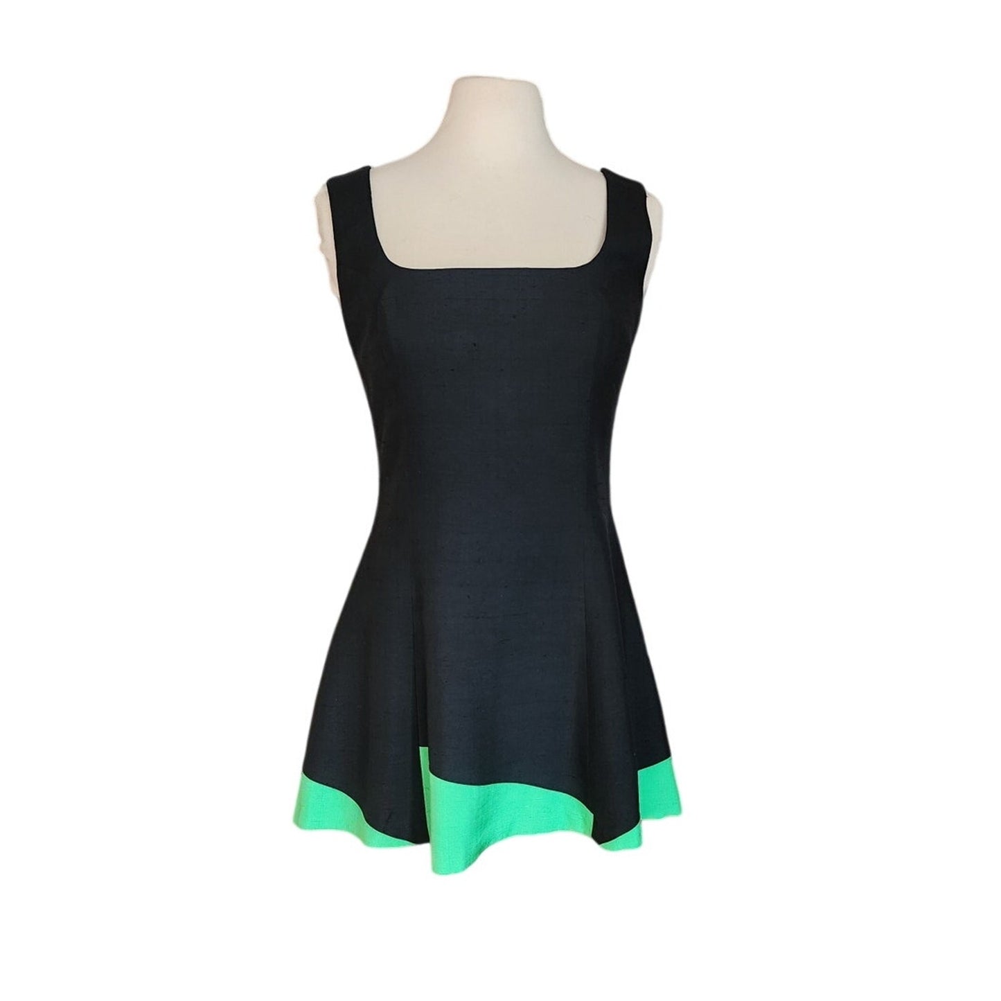Vintage 90s Designer Summer Dress Raw Silk Black Green Victoria March Chicago