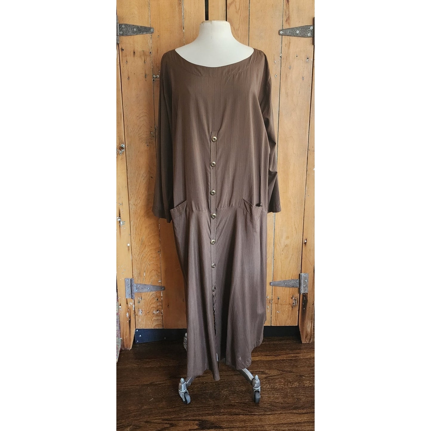 Vintage 2000s J Morgan Puett Dress in Brown Striped Silk