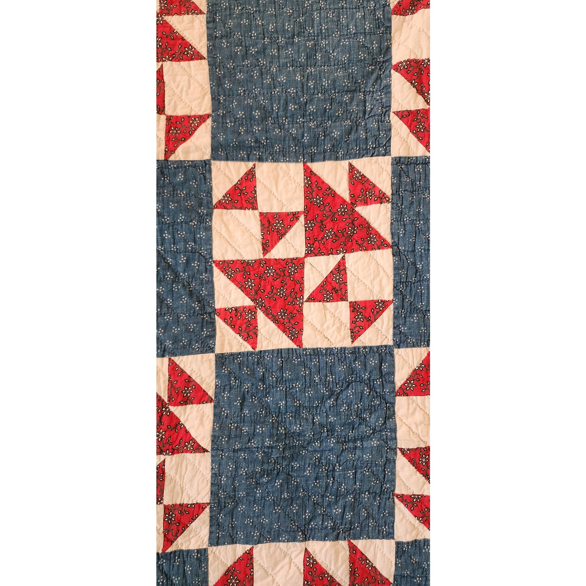 Antique American Quilt 1800s Old Maid's Puzzle Cotton Indigo Turkey Red Checkerboard