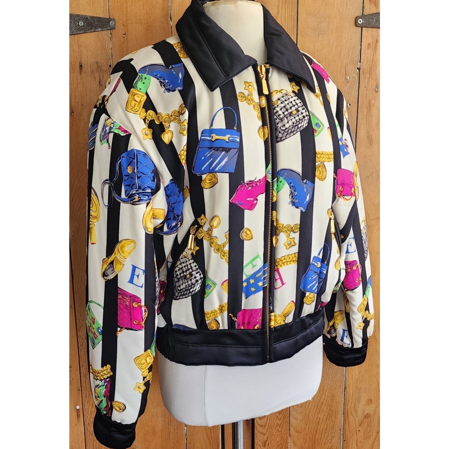 Vintage 90s Escada Bomber Jacket Silk Scarf Print Shoes Purses