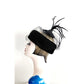 Vintage 50s Black Cocktail Hat Velvet Pillbow w/Mesh and Tall Feathers