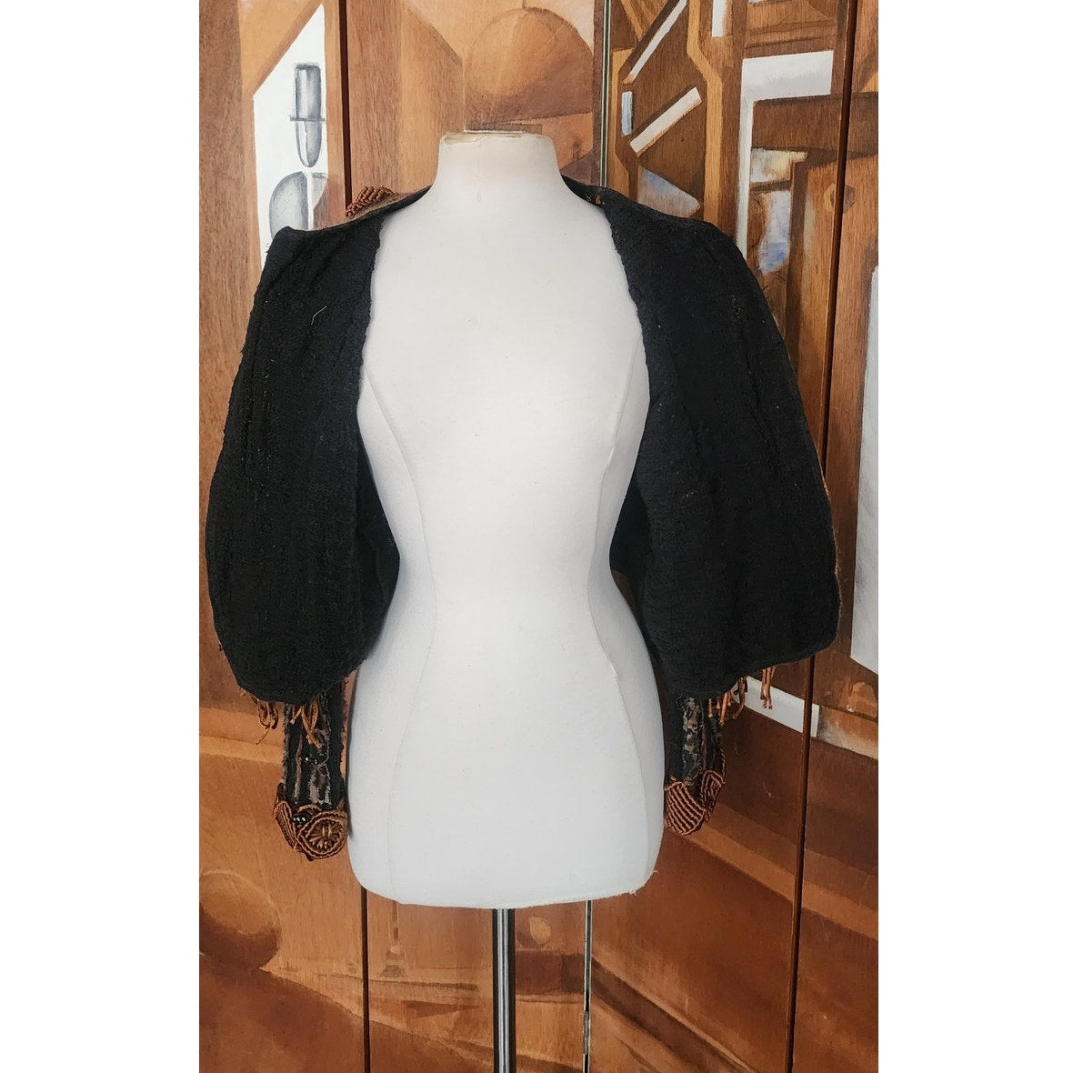 Vintage 90s Sandy Starkman Bohemian Crochet  Embellished Fringe Jacket Art to Wear
