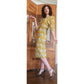 Vintage 40s Yellow Rayon Novelty Print Midi Dress XS