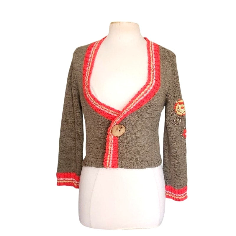 Vintage 1990s KENZO Cardigan Green Cropped Sweater