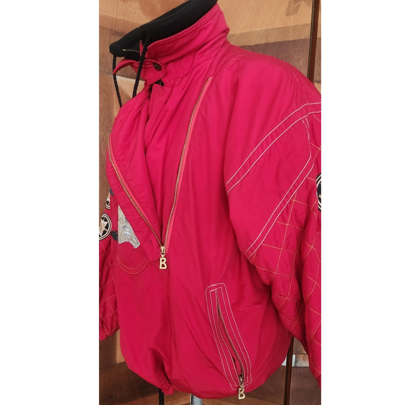 Vintage 1990s Bogner Ski Jacket Goan Thylmann Red Alpine Parka Lion Emblem Fleece Liner