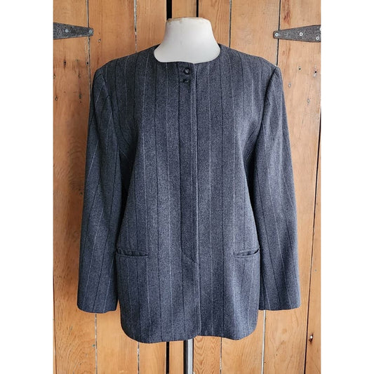 Vintage 80s Pinstriped Blazer Gray Wool Ashley Brooke