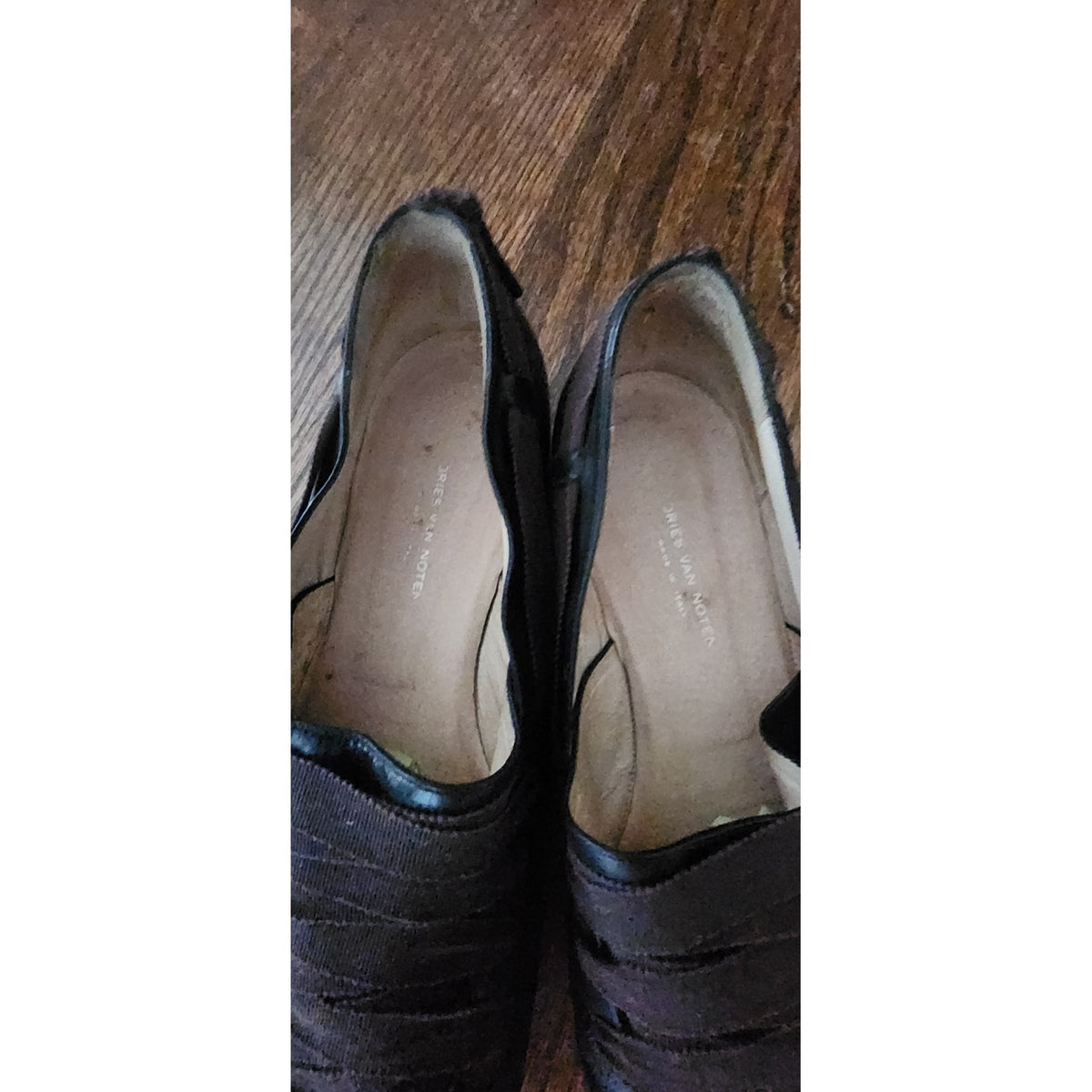 Vintage 1990s Dries Van Noten Shoes Black Leather Ballerina Flats Crisscross Ribbon Straps 39