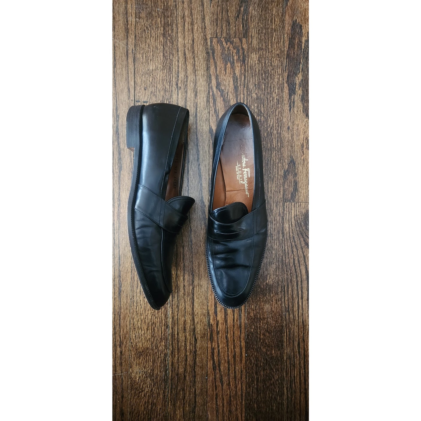 Vintage 90s Ferragamo Women's Shoes Penny Loafers 10.5 Narrow Black Leather
