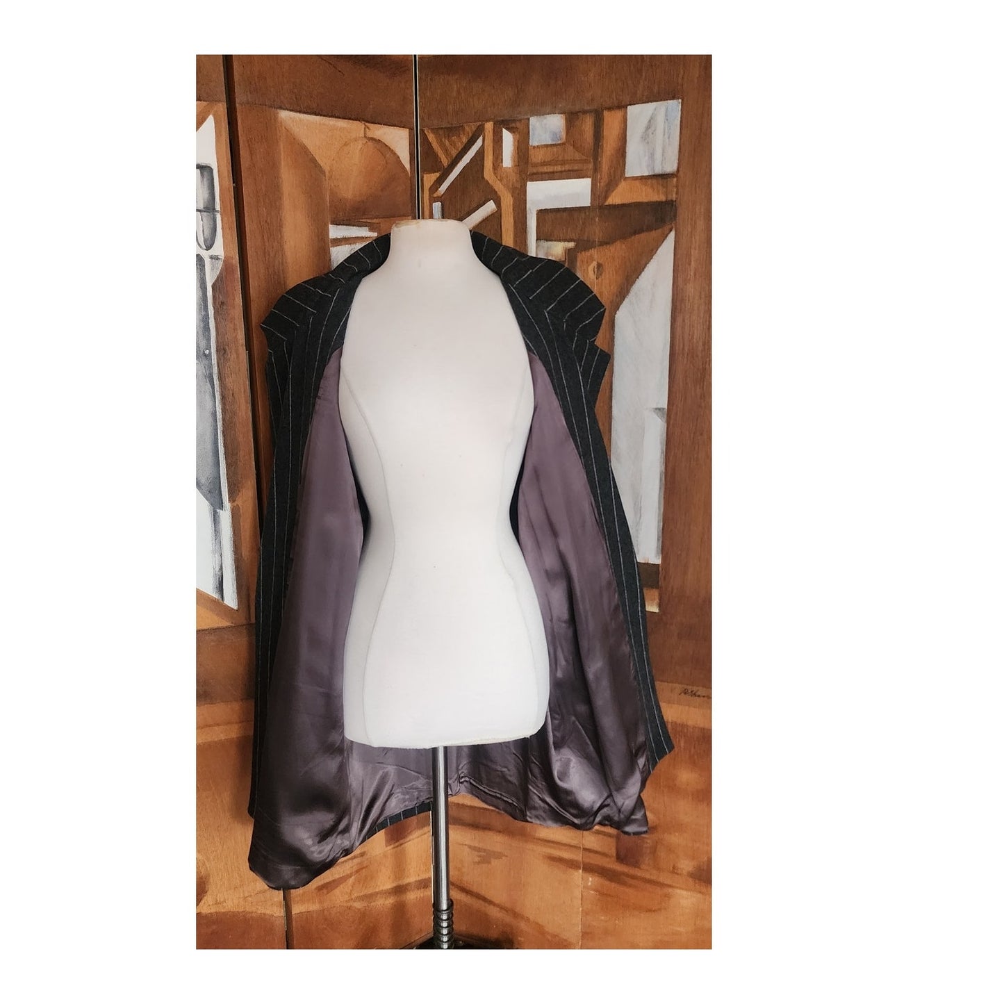 Vintage 80s Oversized Blazer Gray Pinstriped Long Jacket / L