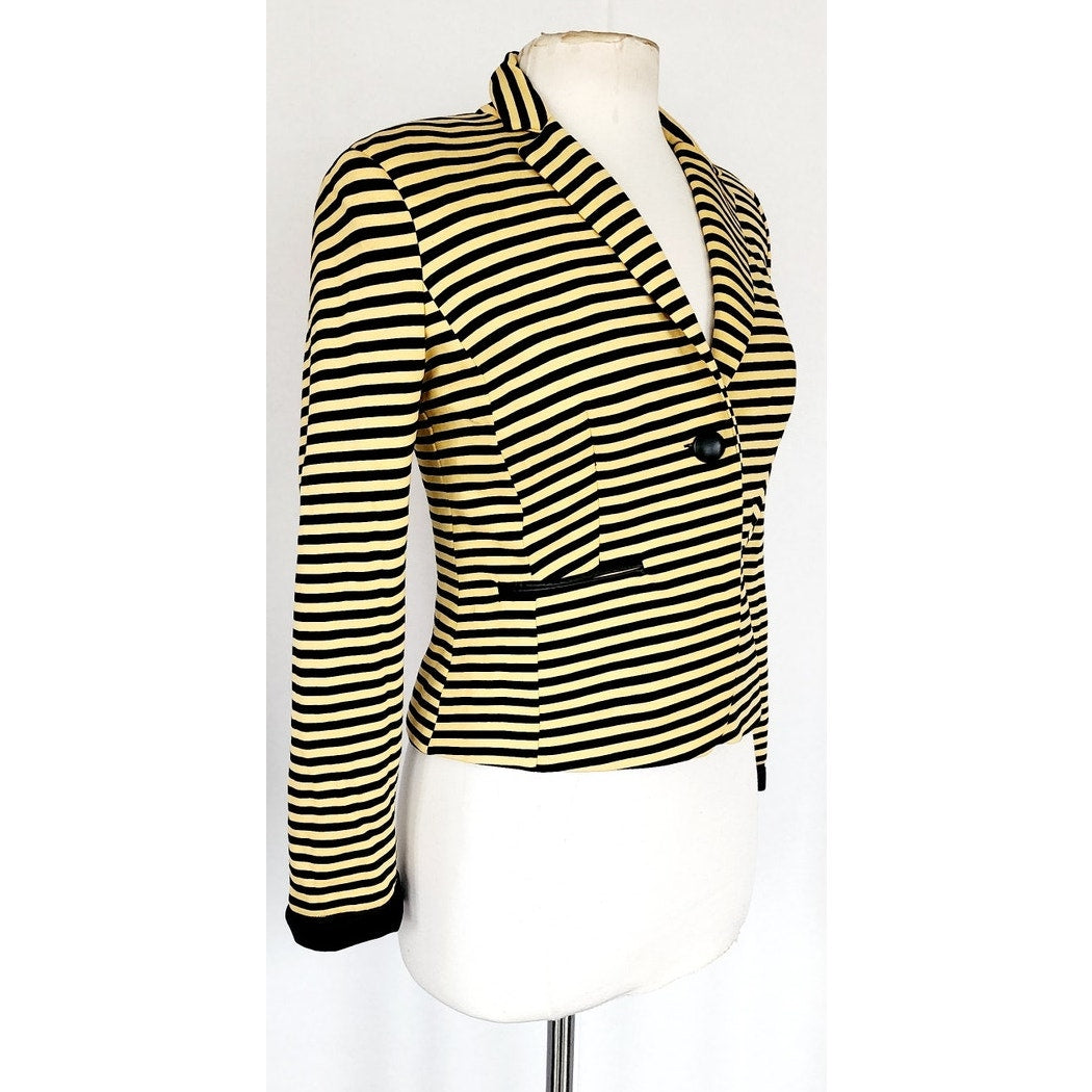 Vintage Cropped Blazer Yellow Black Stripe Fitted Jacket Trazou