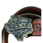 Vintage 1980s Tooled Leather Belt Mens Brass Buckle Texas Lone Star / Great American Buckle Company Chicago 42" - 47"