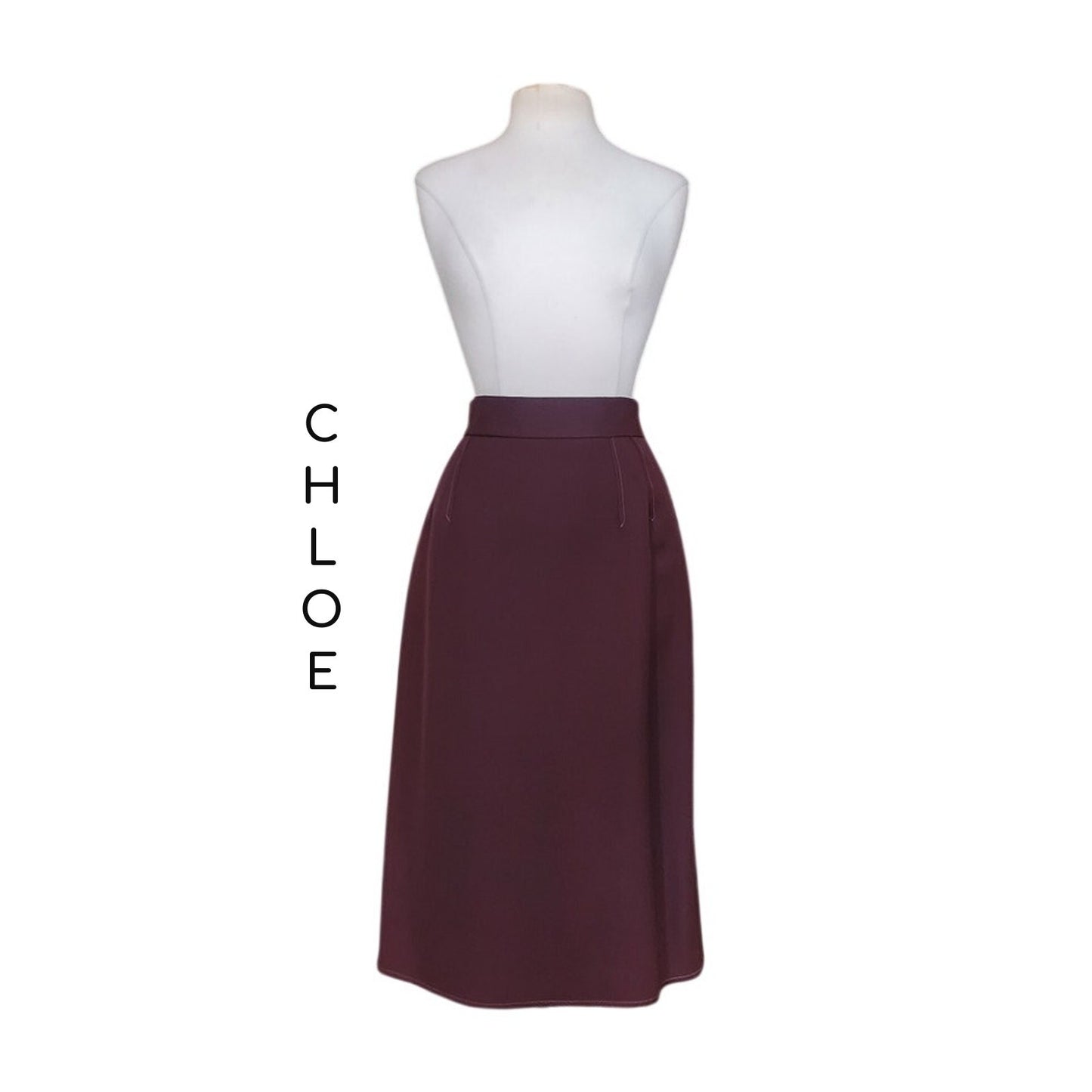 Vintage 1980s CHLOE Pencil Skirt Midi Oxblood Burgundy Red Wool Lagerfeld Era Marshall Fields