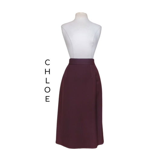 Vintage 1980s CHLOE Pencil Skirt Midi Oxblood Burgundy Red Wool Lagerfeld Era Marshall Fields