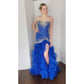 Morilee Strapless Blue Evening Dress Mermaid Ruffled Skirt Beaded Torso