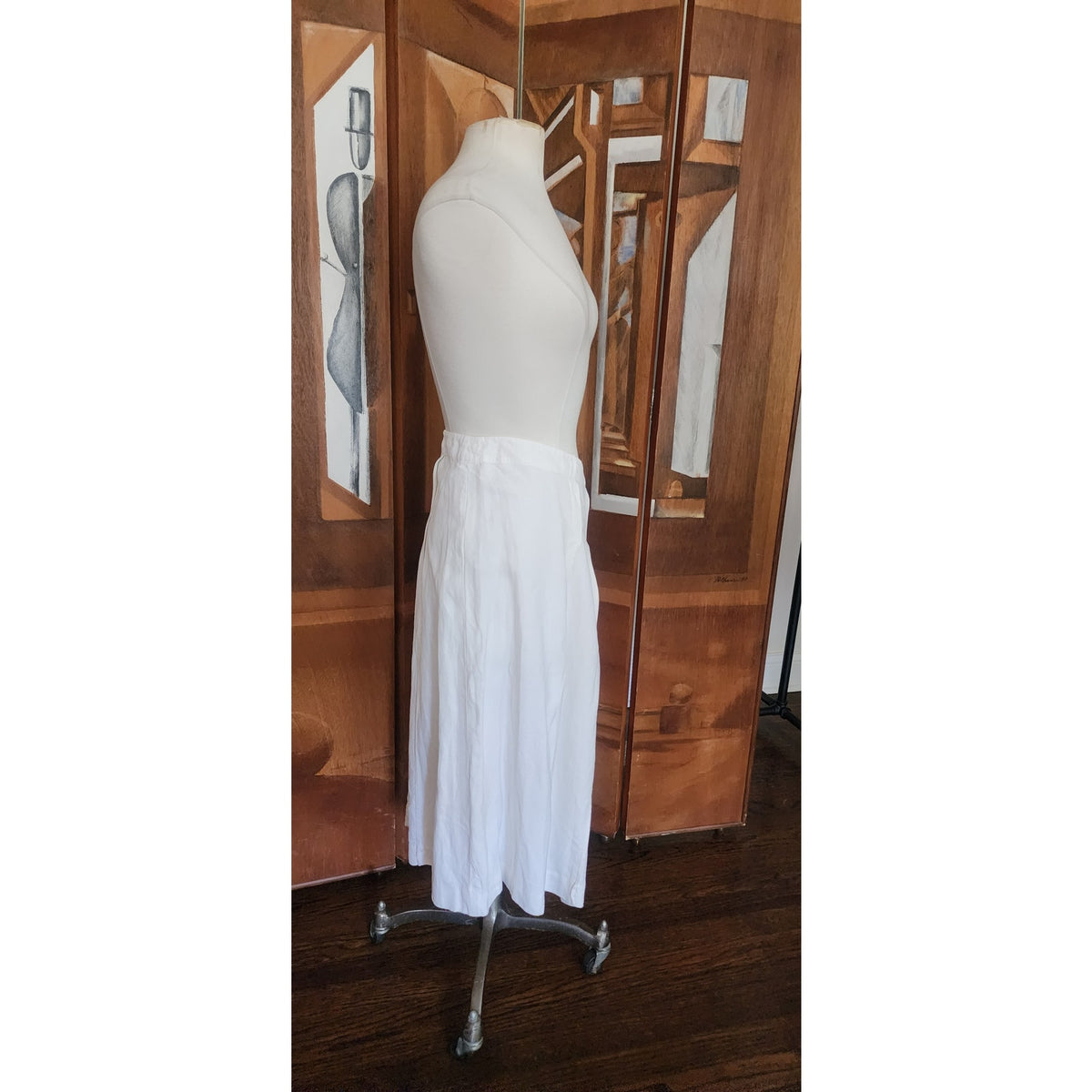 Vintage JIL SANDER Midi Skirt Paneled White Linen A Line w/Panels / Large