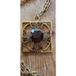 Vintage 60s Baroque Pendant Necklace Maltese Cross Gold Amber Brown Glass