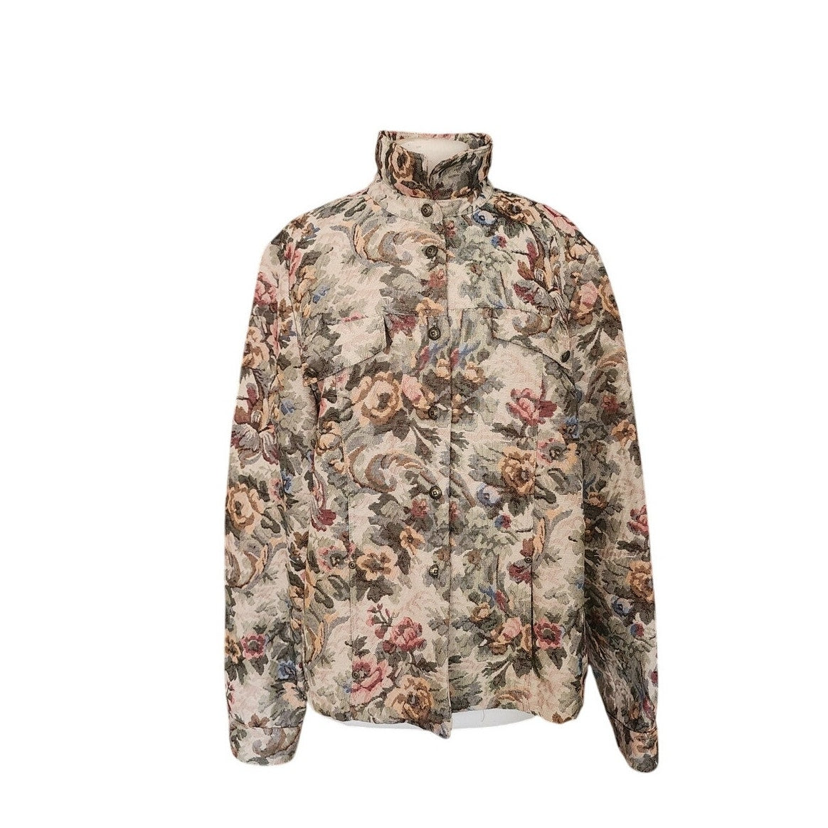 Vintage 1990s Tapestry Weave Jacket Maison Christina Floral Print Button Down