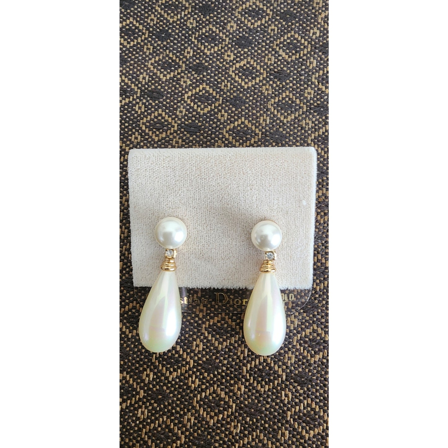 Vintage 90s Christian Dior Earrings Pearl Drops Dangly NWT / NOS