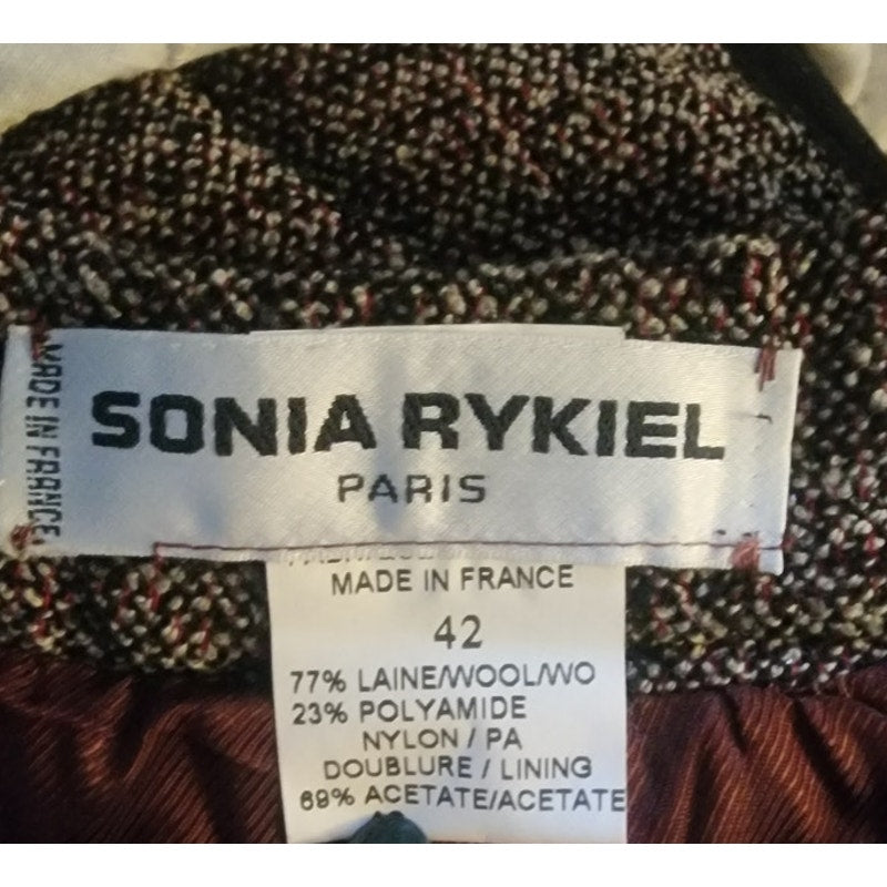 Vintage 1990s Sonia Rykiel Pants Brown Wool Tweed Flares Trousers Slacks Size 42