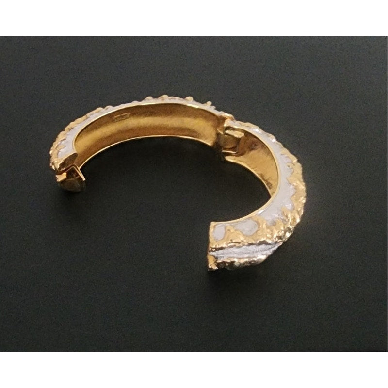 Vintage 70s Jomaz Bracelet Joseph Mazer Sculptural Brutalist Two Tone Gilt Clamper Bangle