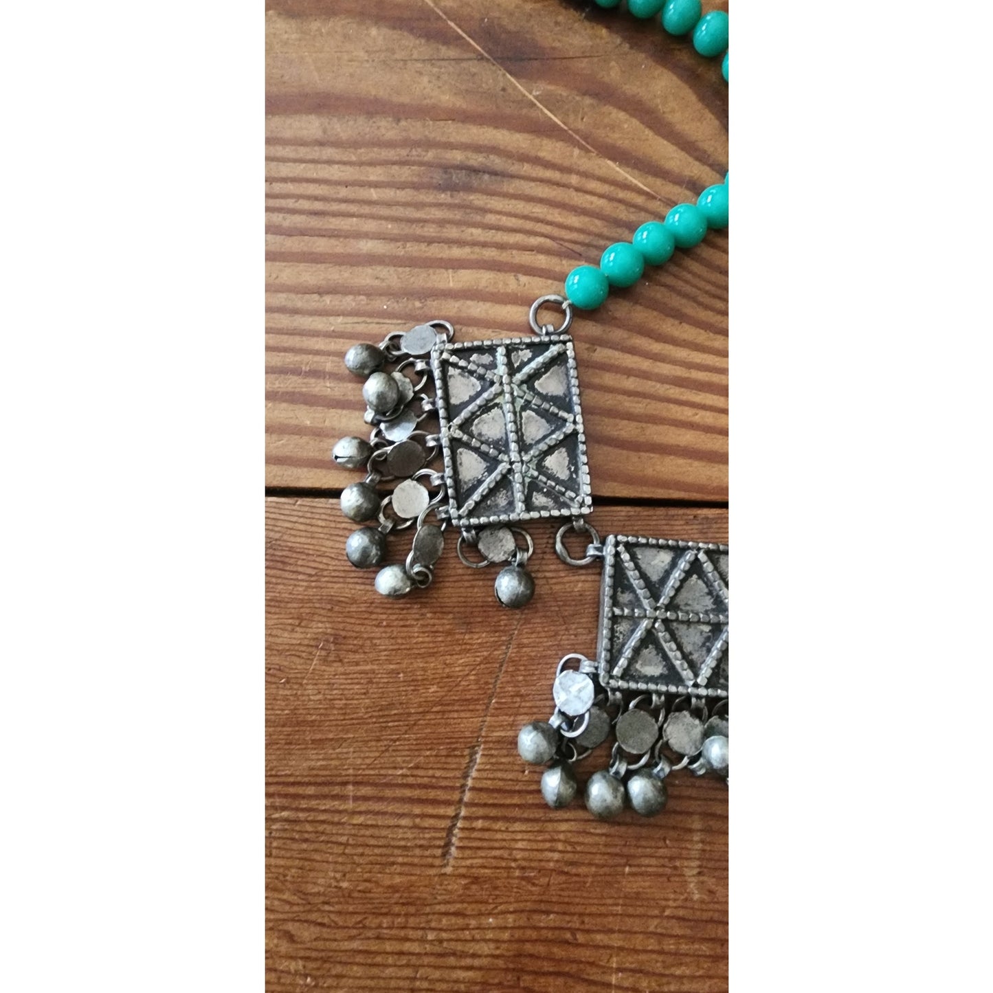Vintage Tibetan Nepali Bib Necklace Dyed Agate Blue Beads Sterling Silver Clasp