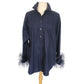 J CREW Navy Blue Cotton Shirt w/Feather Sleeve Cuffs Cotton Poplin Womens Large