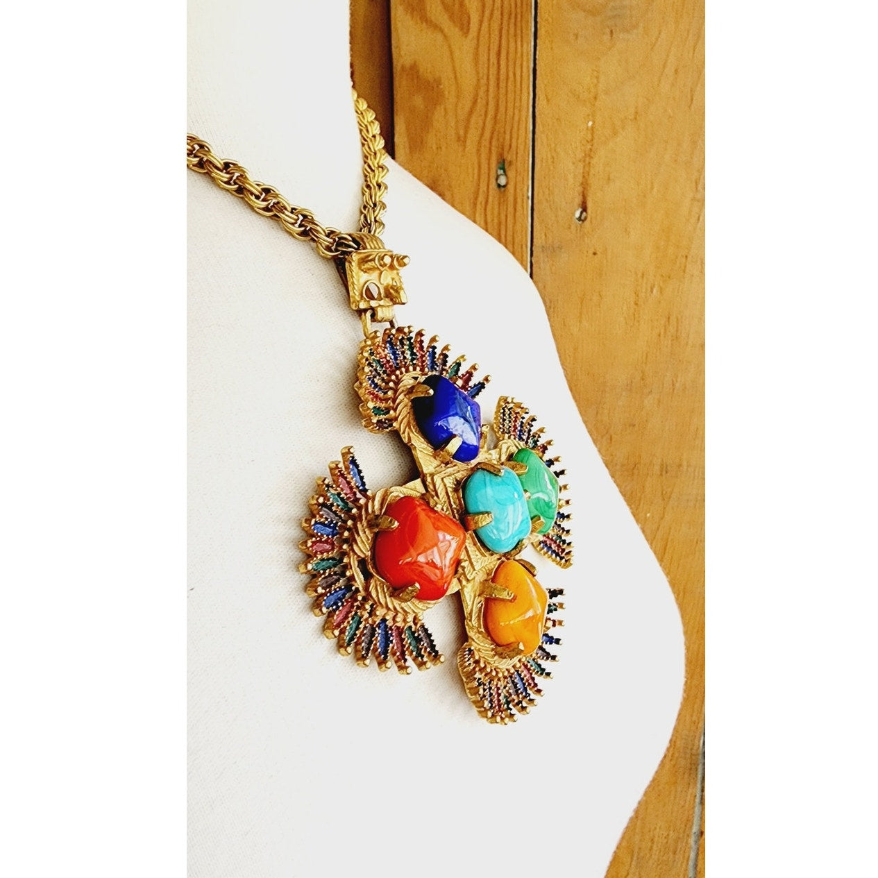 Vintage 70s Pendant Necklace Larry Vrba for Castlecliff Aztec Maltese Cross Pre-Columbian Inspired