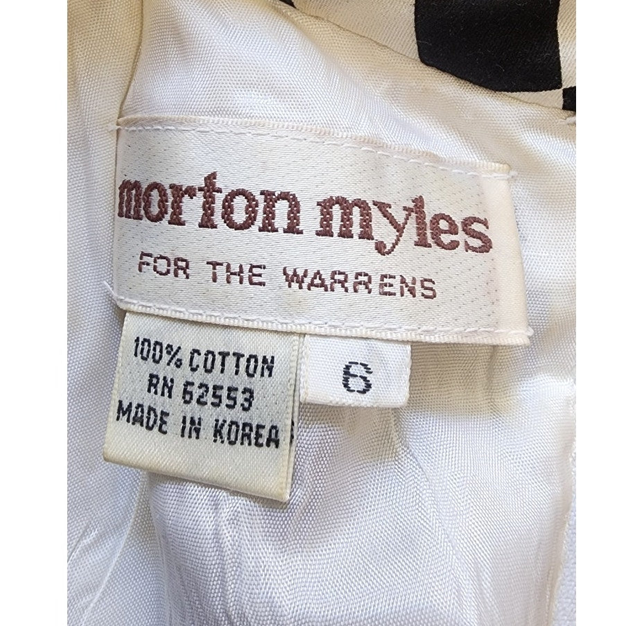Vintage 80s Morton Myles Dress Mod Black White Checkerboard Print Sleeveless Shift Shiny Clear Sequins