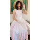 Vintage 90s Cotton Print Sun Dress Sleeveless White Pink Cityscape Print Circle Skirt / S