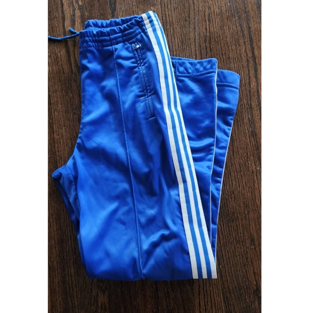 Vintage 1970s ADIDAS Track Suit Blue w/White Stripe Jacket + Pants / Medium