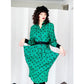 Vintage 80s Does 40s Green Polkadot Print Dress Peplum Pockets  / Strawberry Studio / S