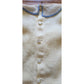 80s Krizia Top Cream Flax Linen Sleeveless Beaded Blue Rose Peter Pan Collar
