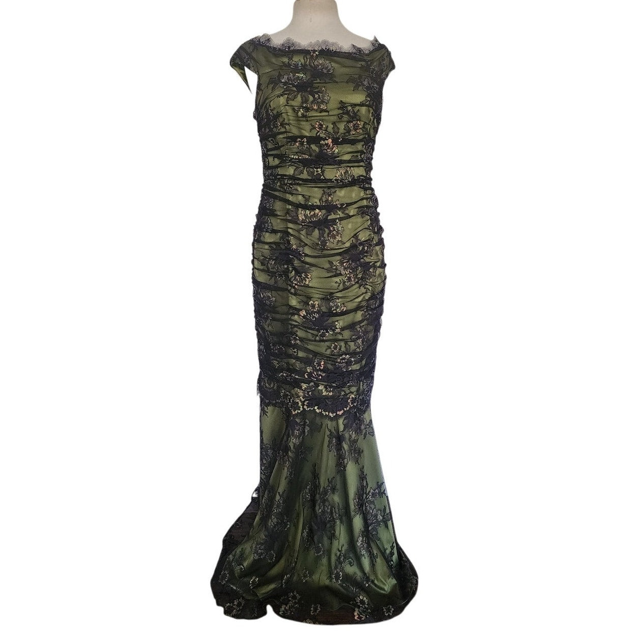 Vintage 2000s M for Missoni Evening Dress Green Black Lace Off the Shoulder / M