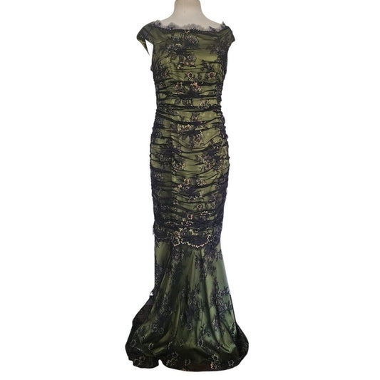 Vintage 2000s M for Missoni Evening Dress Green Black Lace Off the Shoulder / M