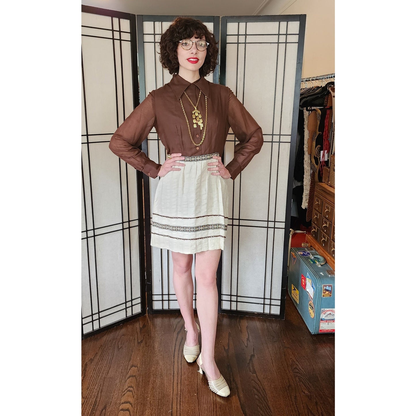 60s Crown Trifari Necklace Gold Pendant Greek Key Fringe