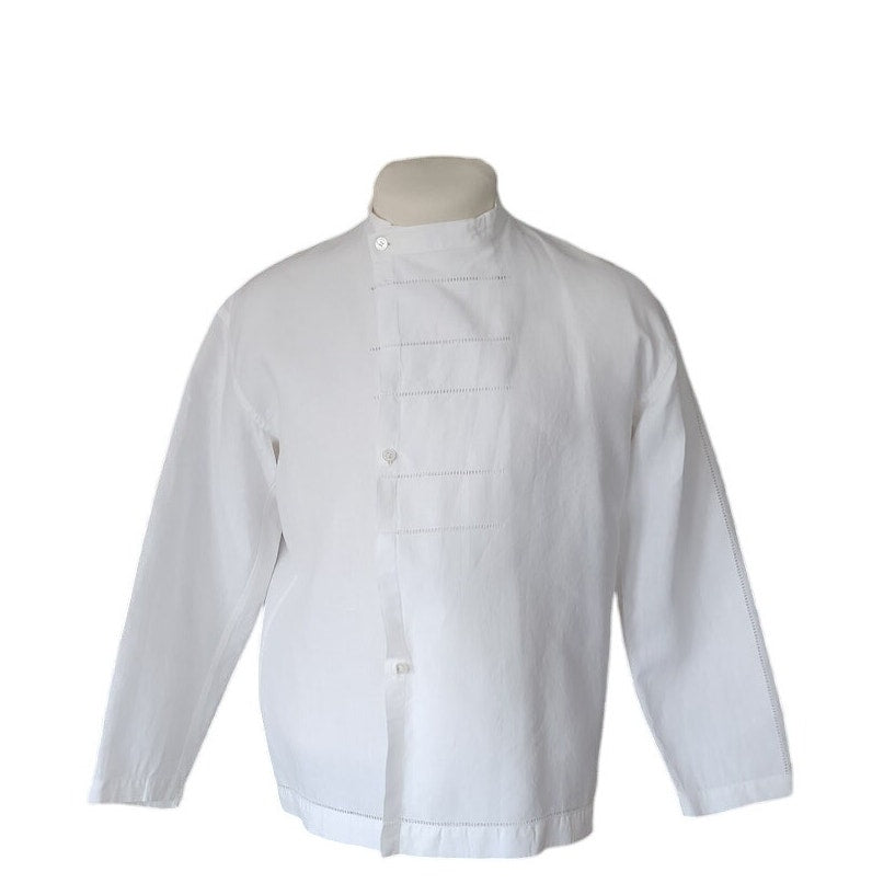 Vintage Issey Miyake Mens Shirt White Linen Button Down Asymmetrical Closure Mandarin Collar