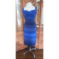 Vintage Y2k Tadashi Dress Blue Bandage Style Bodycon Sleeveless Stripe Small