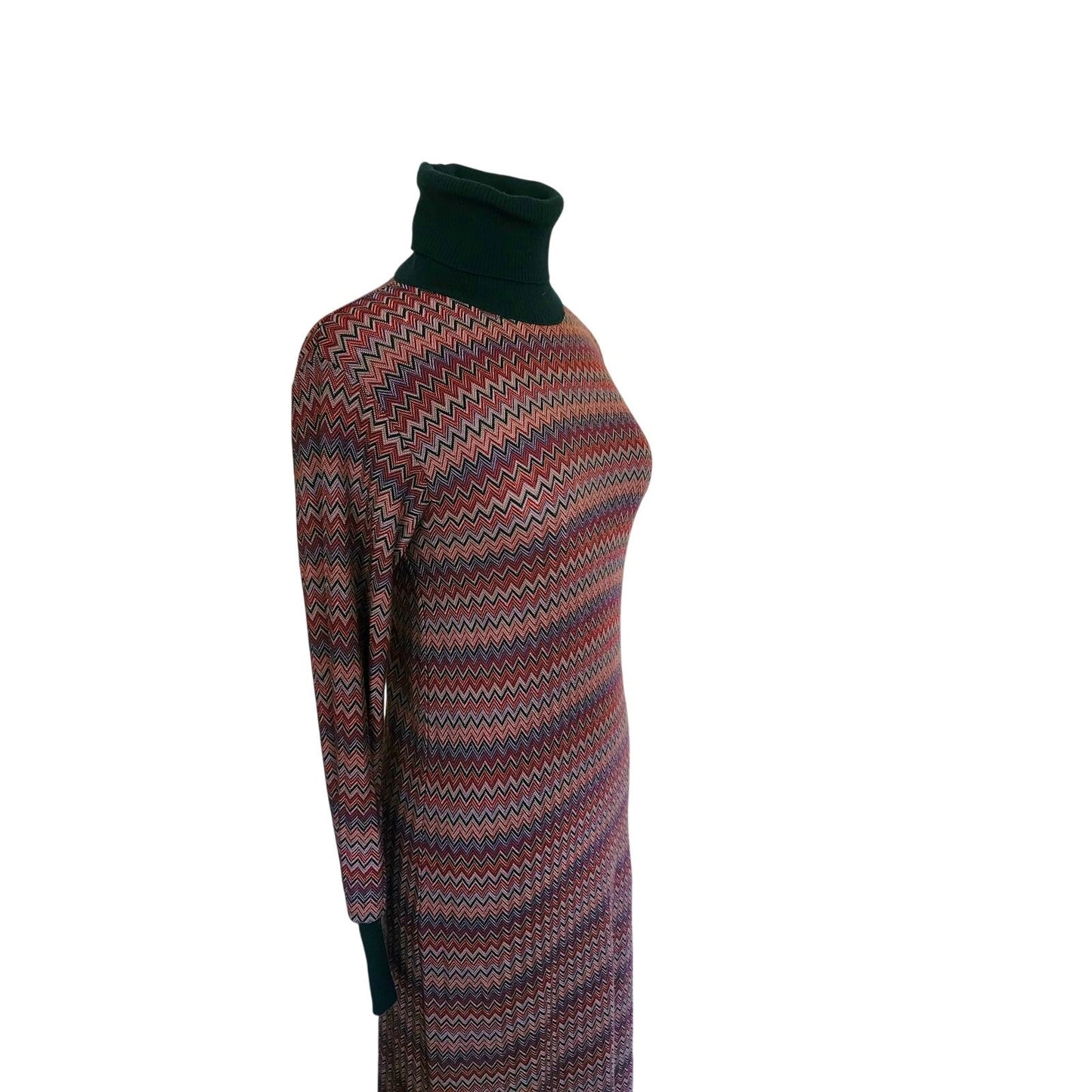 Vintage 1970s MISSONI Knit Dress Long Sleeved Turtleneck Zigzag Pattern