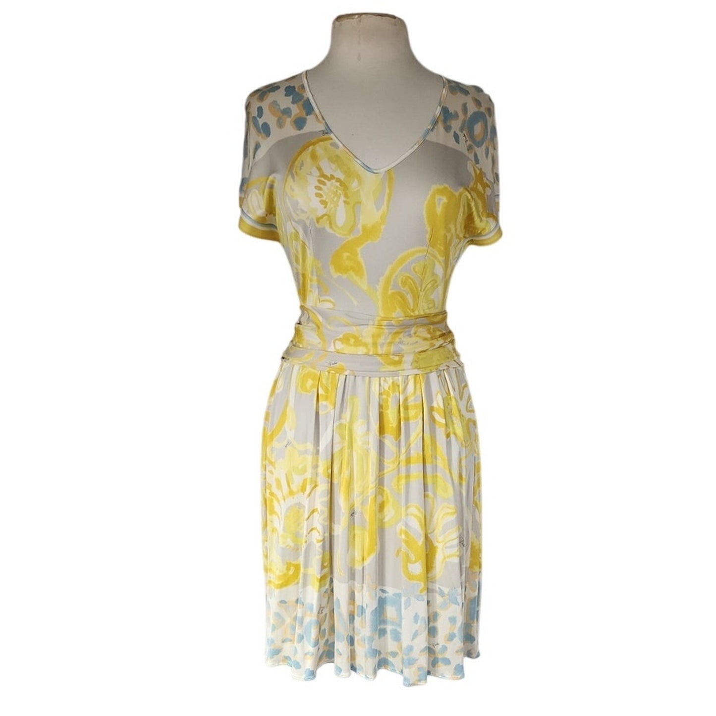 Vintage Y2K Emilio Pucci  Dress Short Sleeved Silkprint  Yellow Gray NWT