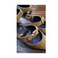Vintage Bottega Veneta Shoes Mustard Yellow Suede Heels Dual Strap Buckle D'Orsay Pumps 7.5