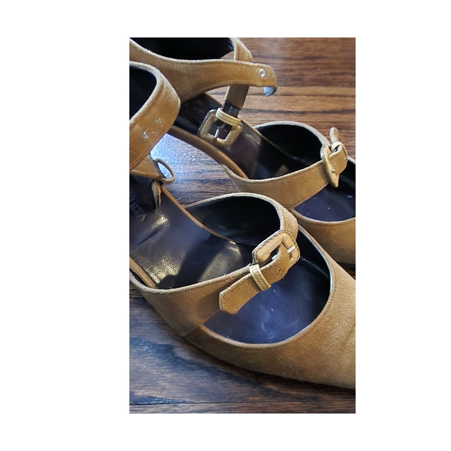 Vintage Bottega Veneta Shoes Mustard Yellow Suede Heels Dual Strap Buckle D'Orsay Pumps 7.5