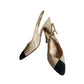 Vintage 1990s CELINE Paris Slingback Shoes Two Toned Black Cream Kitten Heel 7.5