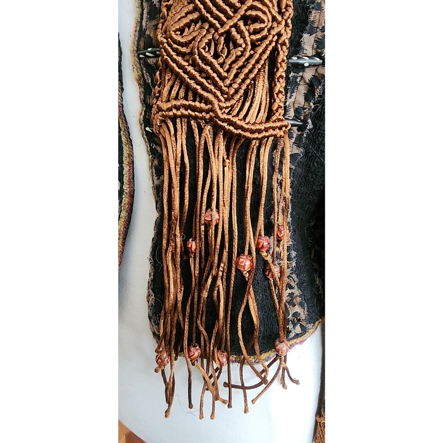 Vintage 90s Sandy Starkman Bohemian Crochet  Embellished Fringe Jacket Art to Wear