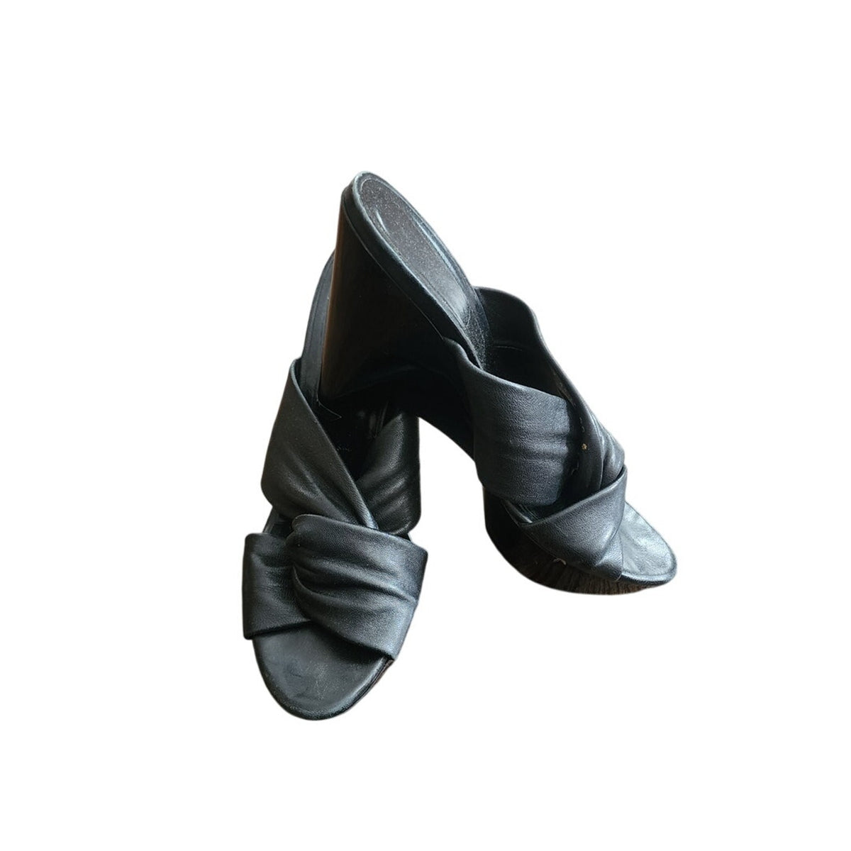 Vintage Robert Clergerie Shoes Slides Black Architectural Wedge High Heels Sandals Mules 6