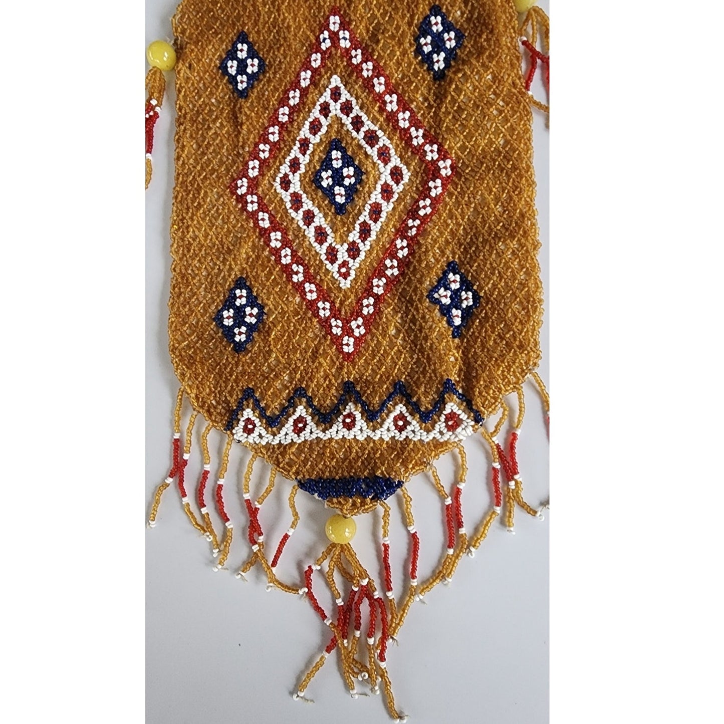 Antique Chinese Glass Bead Bag w/Glass Ring Handles 1890 - 1930