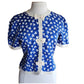 Vintage 80s Graphic Blouse w/Bows Blue & White Petites for Maggy