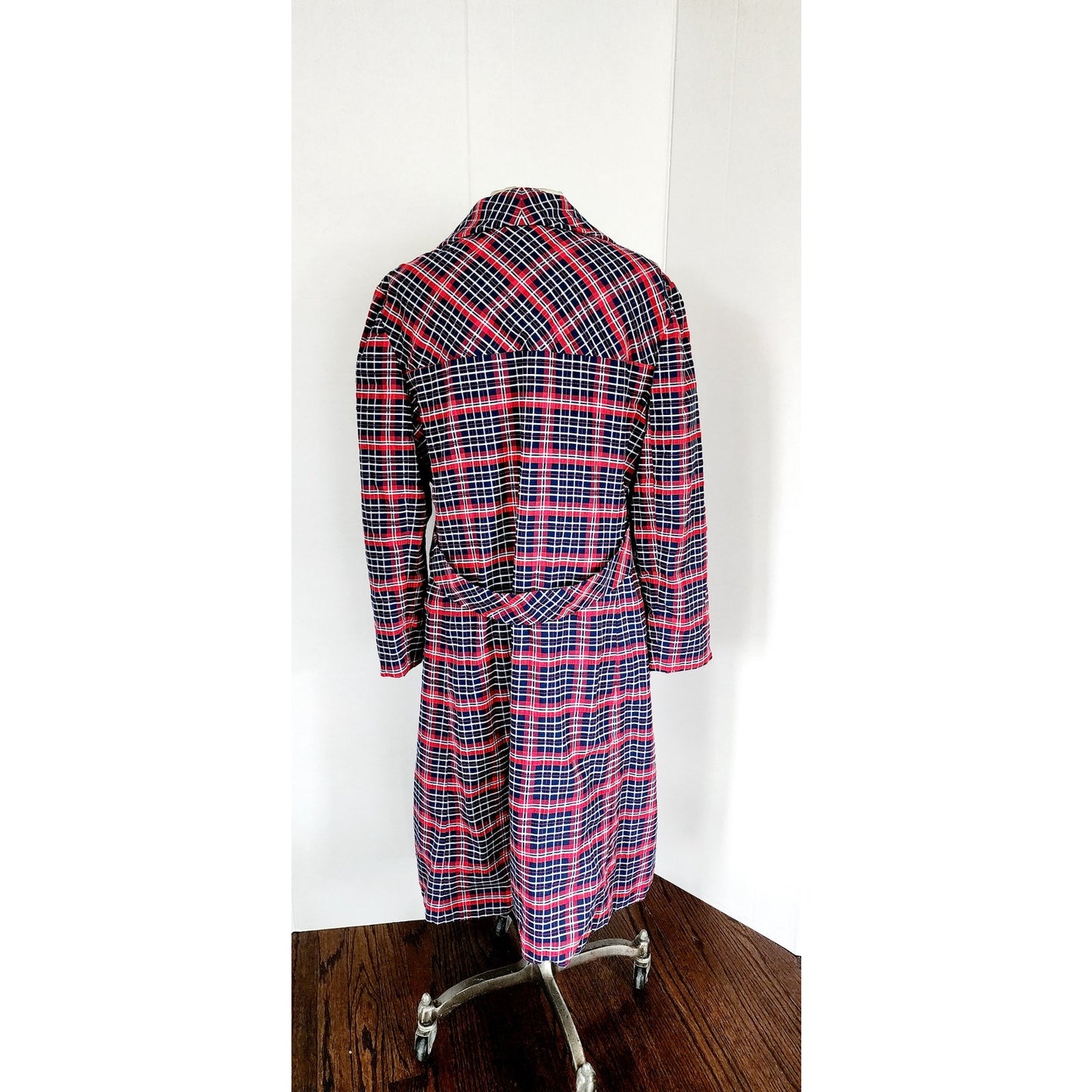 Vintage 60s Plaid Mod Coat Red Blue Seersucker