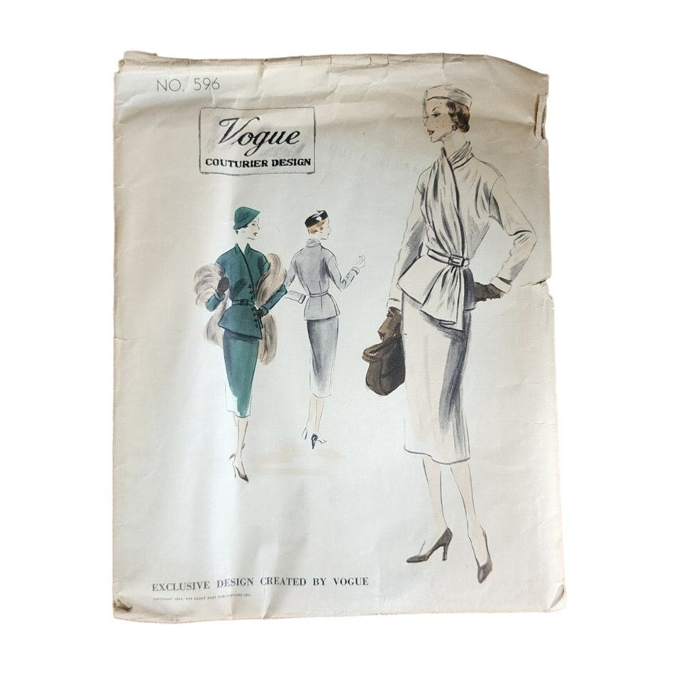 Vintage 50s Sewing Pattern Vogue 596 Suit Dress Skirt Jacket Scarf